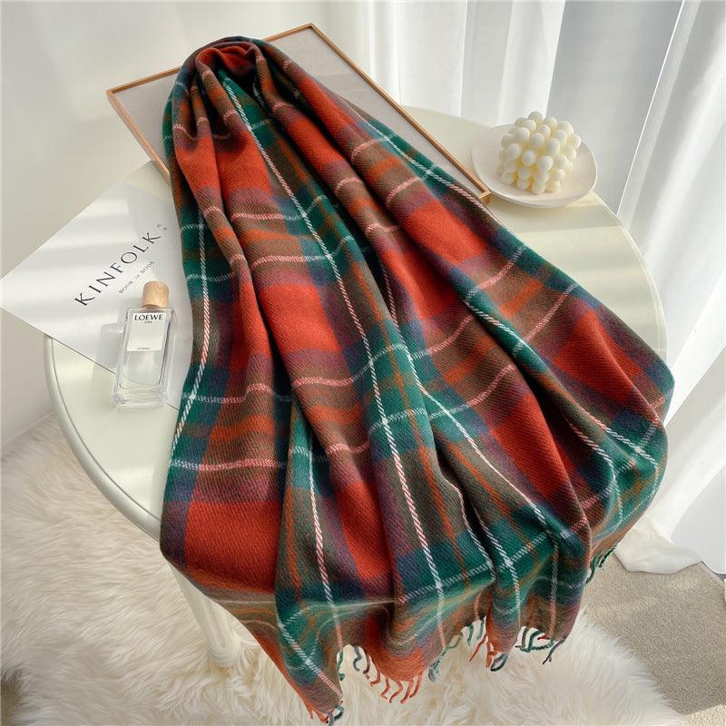 Plaid Scarf Warm And Fashionable Tassels - melvincucci