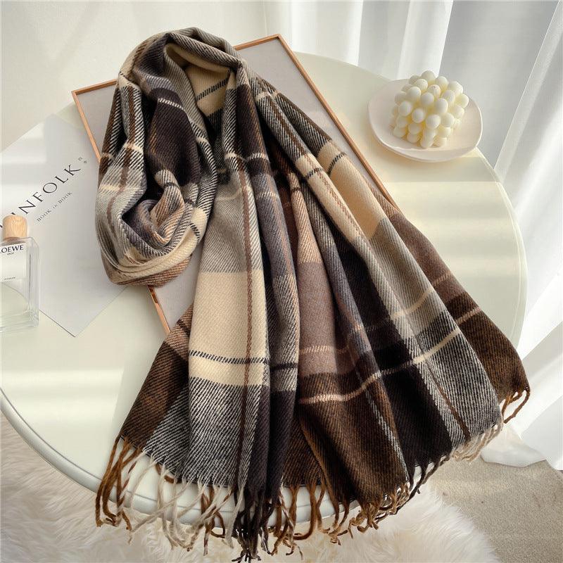 Plaid Scarf Warm And Fashionable Tassels - melvincucci