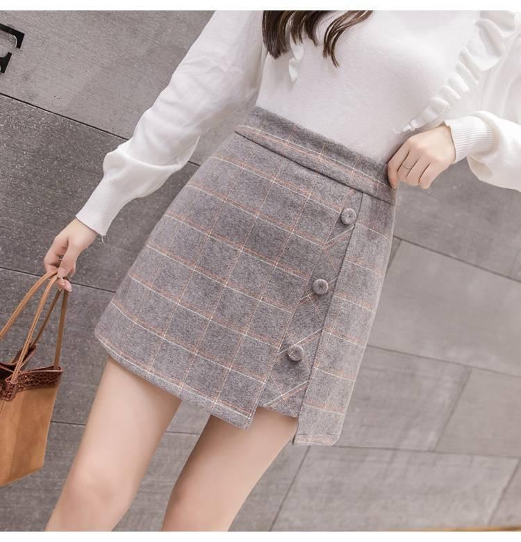 Plaid Skirt Women Irregular Woolen  Short Skirt - melvincucci