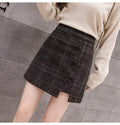 Plaid Skirt Women Irregular Woolen  Short Skirt - melvincucci