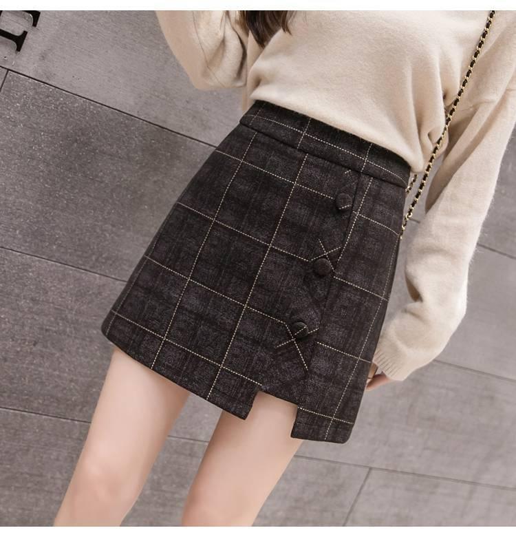 Plaid Skirt Women Irregular Woolen  Short Skirt - melvincucci