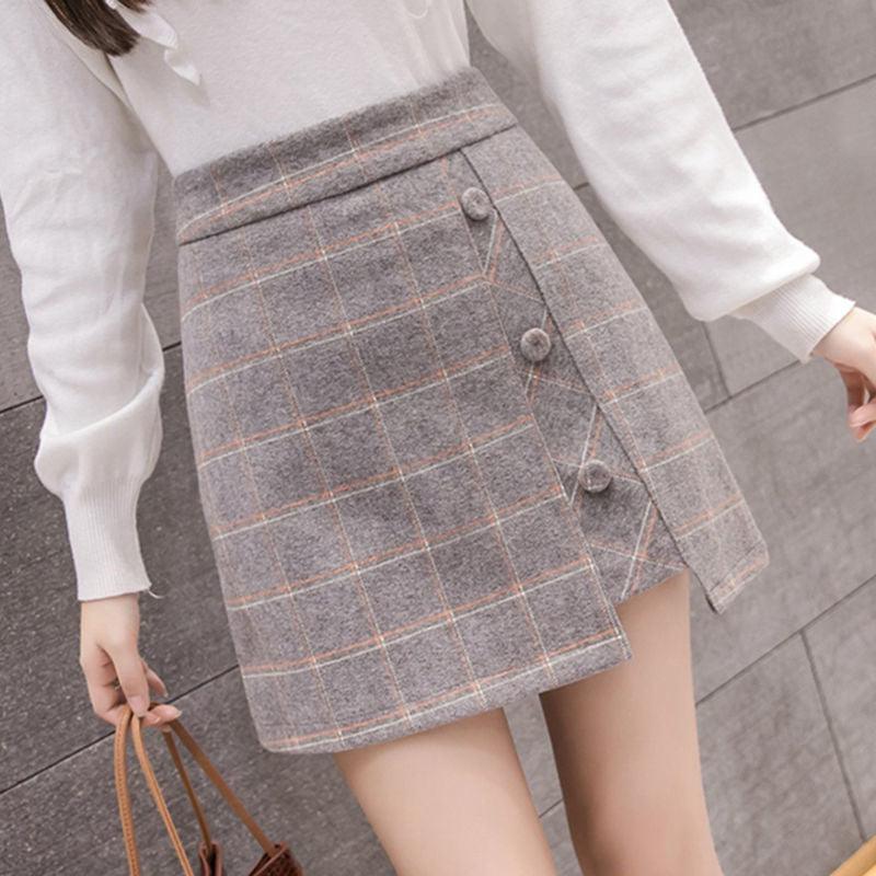 Plaid Skirt Women Irregular Woolen  Short Skirt - melvincucci