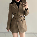 Plaid small suit lace-up woolen jacket - melvincucci