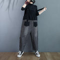 Plaid Stitching Plus Size Casual Wide-leg Denim Overalls Women - melvincucci