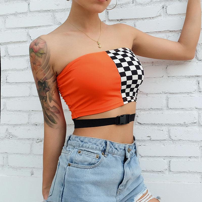 Plaid stitching tube top - melvincucci