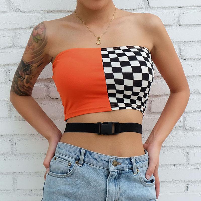 Plaid stitching tube top - melvincucci