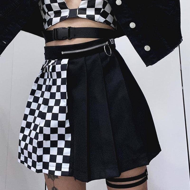 Pleated lattice stitching skirt women - melvincucci