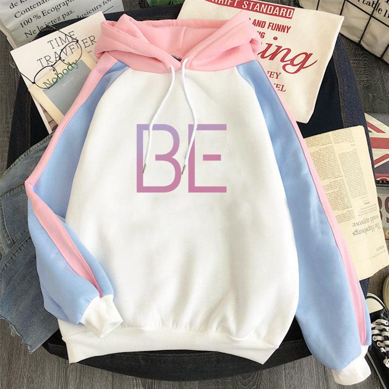 Plus Fleece Youth Color Block Hoodie BE Contrast Color Sweatshirt Women - melvincucci