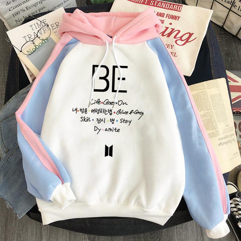 Plus Fleece Youth Color Block Hoodie BE Contrast Color Sweatshirt Women - melvincucci