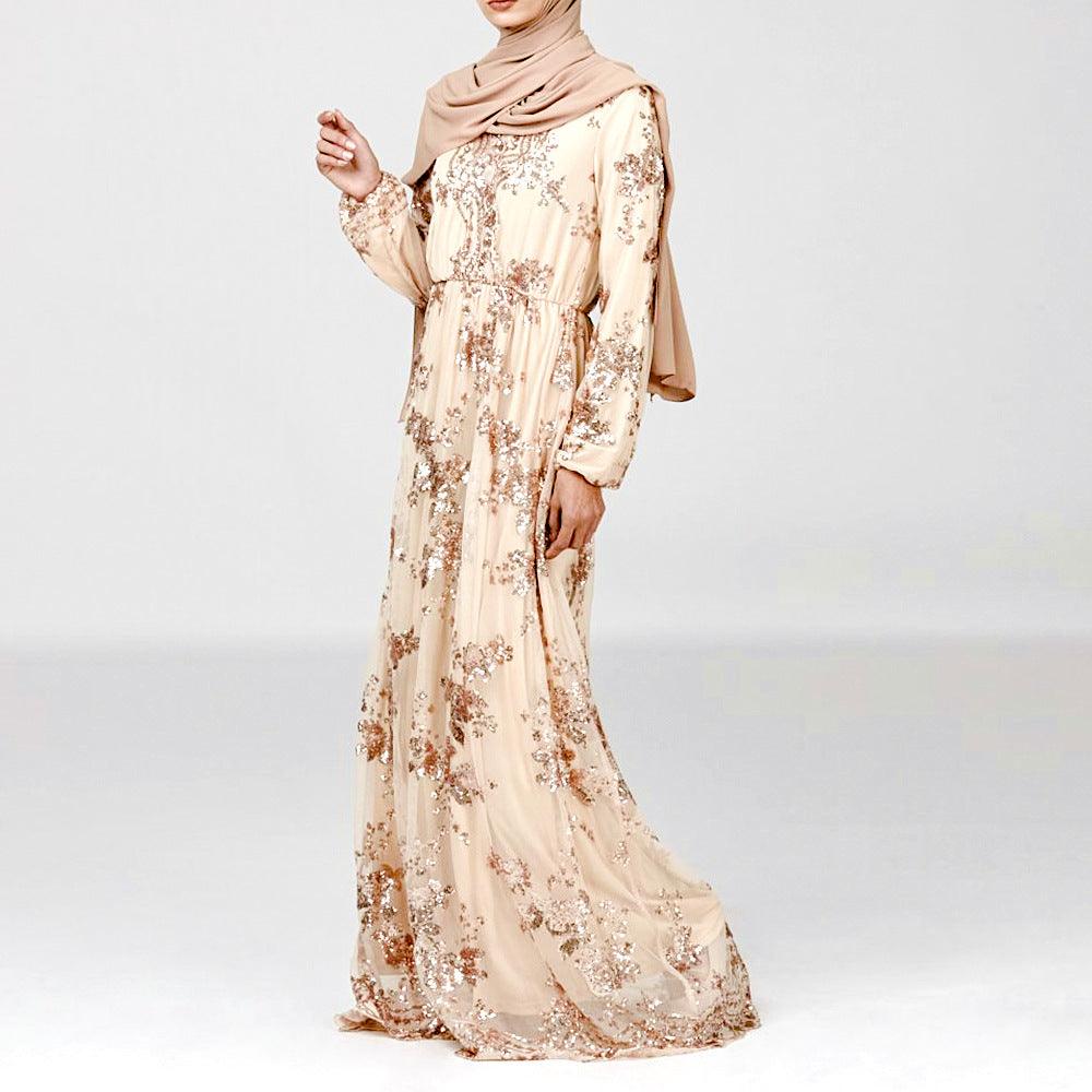 Plus Size Muslim Fashion Lace Sequin Abaya Dubai Dress For Women Turkey Robe Evening Maxi Dresses Islam Clothing Vestidos Largos - melvincucci