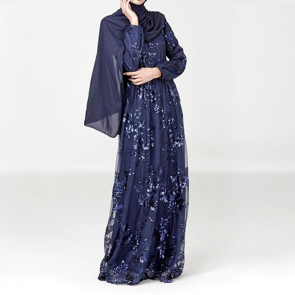 Plus Size Muslim Fashion Lace Sequin Abaya Dubai Dress For Women Turkey Robe Evening Maxi Dresses Islam Clothing Vestidos Largos - melvincucci