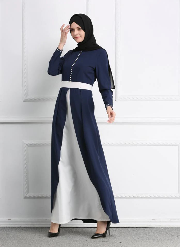 Plus Size Patchwork Abaya Muslim Dress With Beads Women Arab Turkish Singapore Dubai Muslim Robe Islamic dress - melvincucci
