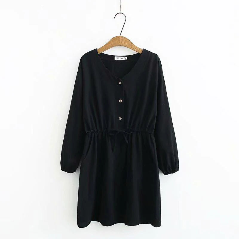 Plus Size Women's Fat Mm200 Kg Spring Dress 2020 New Ladies Loose Large Cotton And Linen Waist Dress - melvincucci