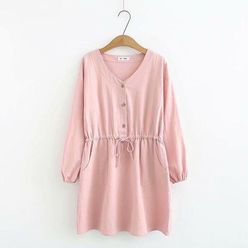 Plus Size Women's Fat Mm200 Kg Spring Dress 2020 New Ladies Loose Large Cotton And Linen Waist Dress - melvincucci