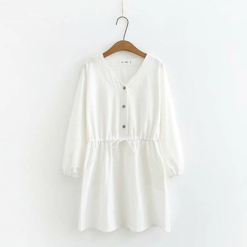 Plus Size Women's Fat Mm200 Kg Spring Dress 2020 New Ladies Loose Large Cotton And Linen Waist Dress - melvincucci