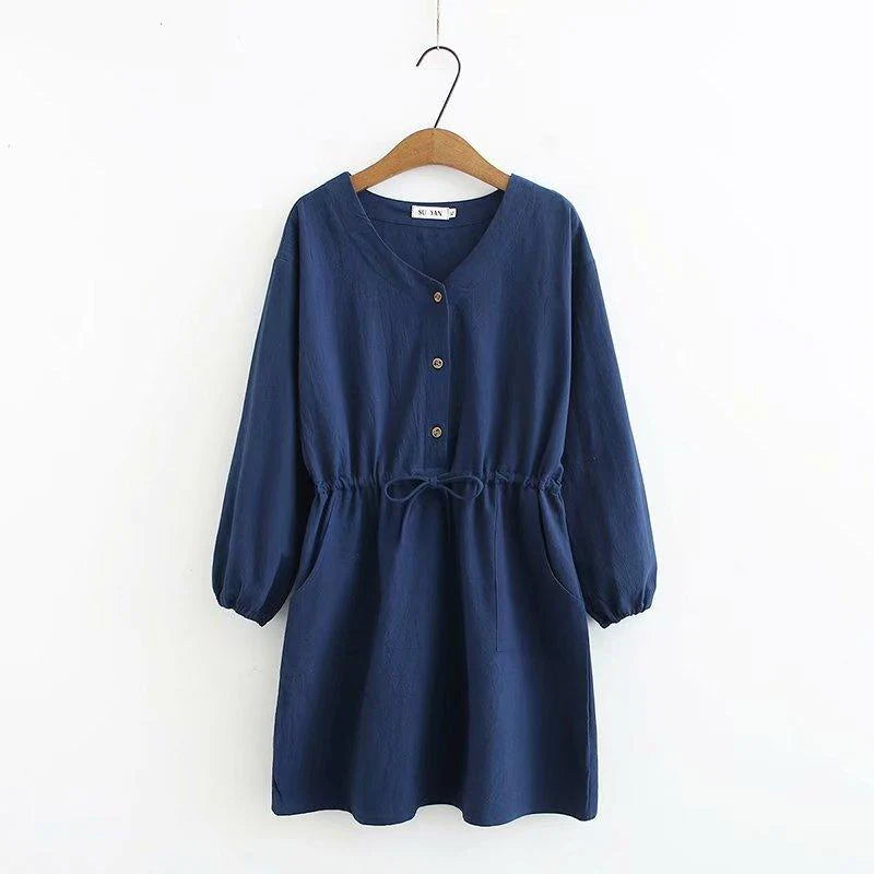Plus Size Women's Fat Mm200 Kg Spring Dress 2020 New Ladies Loose Large Cotton And Linen Waist Dress - melvincucci