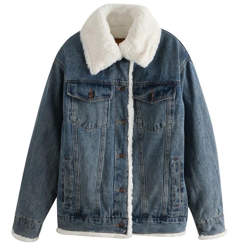 Plush Thick Lamb Wool Denim Jacket Women Short - melvincucci