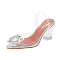 Pointed Bow Diamond Thick Heel Crystal Shallow Mouth Large Single Shoe - melvincucci