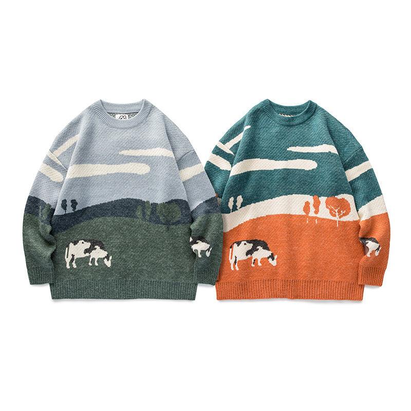 Popular logo Sweater Cow Prairie Couple Knitwear - melvincucci