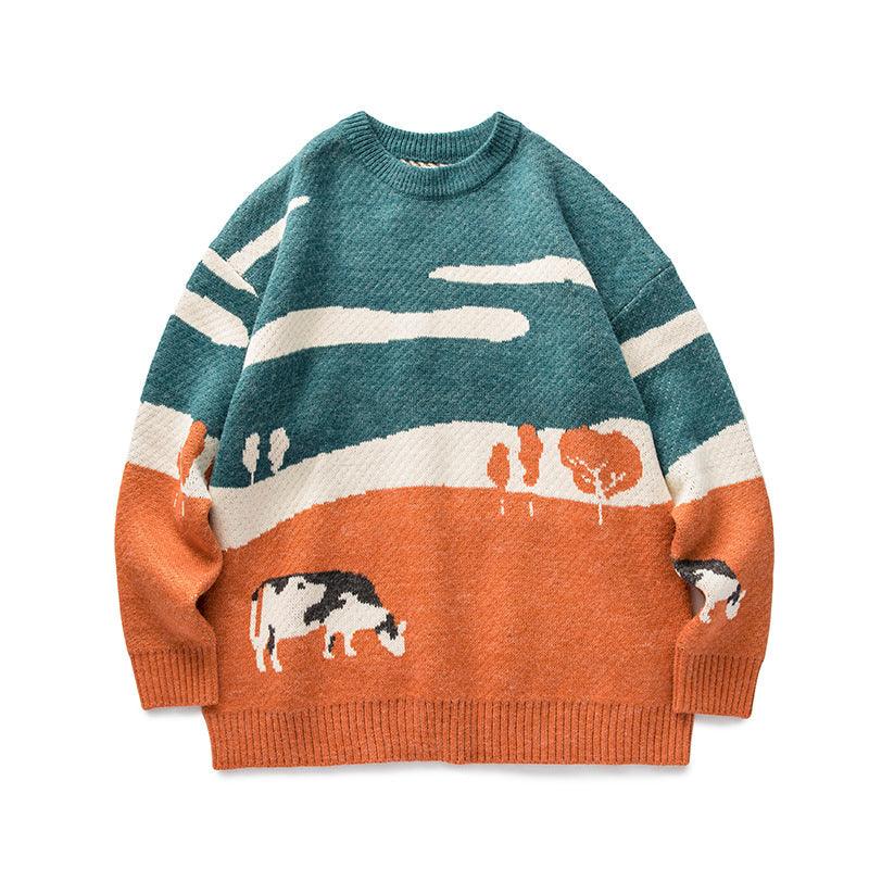 Popular logo Sweater Cow Prairie Couple Knitwear - melvincucci