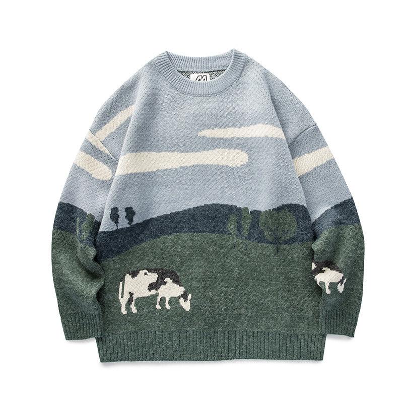 Popular logo Sweater Cow Prairie Couple Knitwear - melvincucci