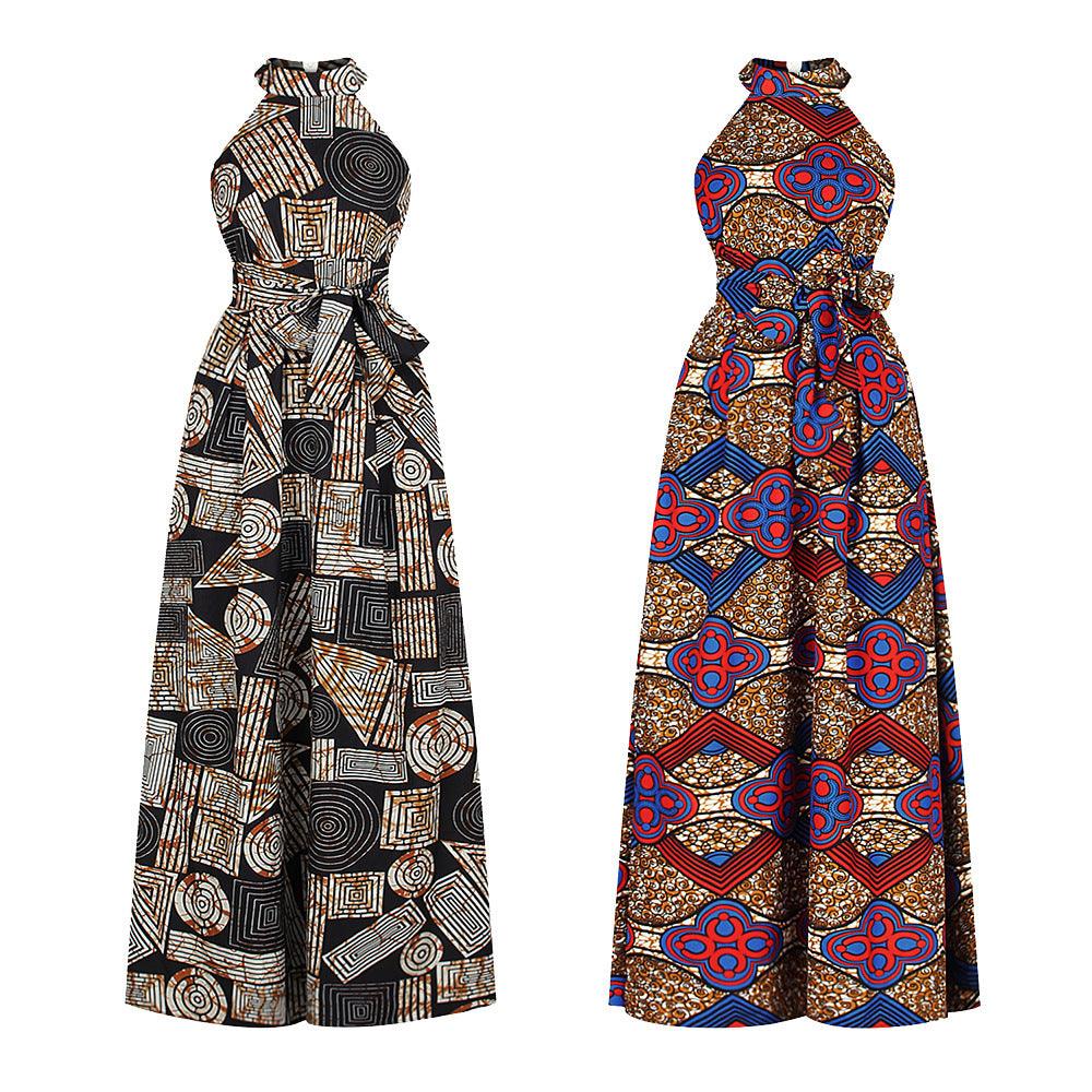 Printed African Fashion Halter Long One-piece Dress - melvincucci