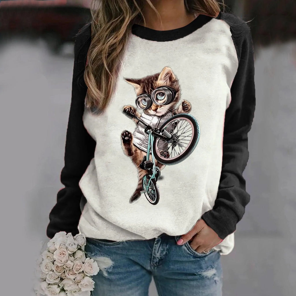 Printed Cat Long Sleeve T-Shirt Women - melvincucci