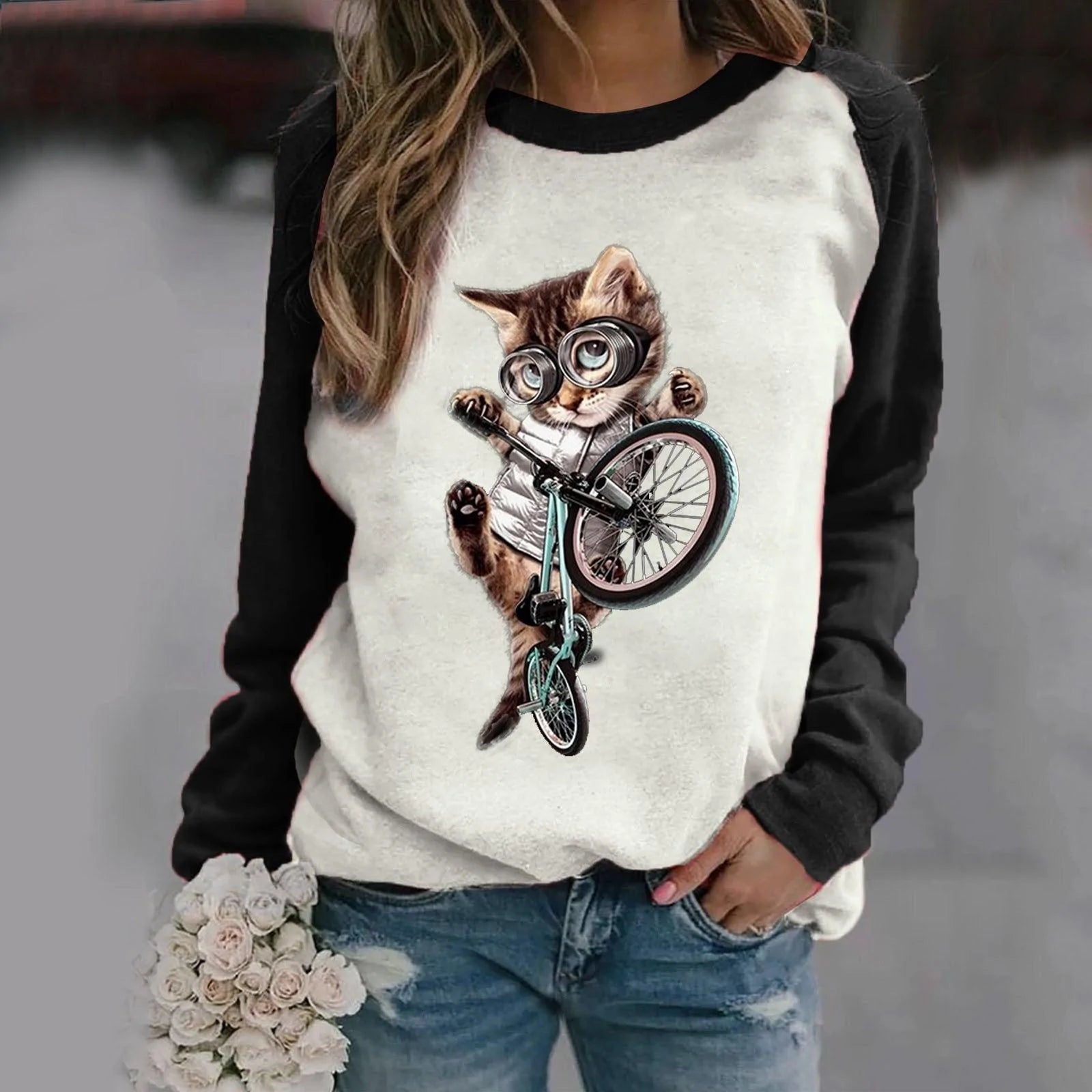 Printed Cat Long Sleeve T-Shirt Women - melvincucci