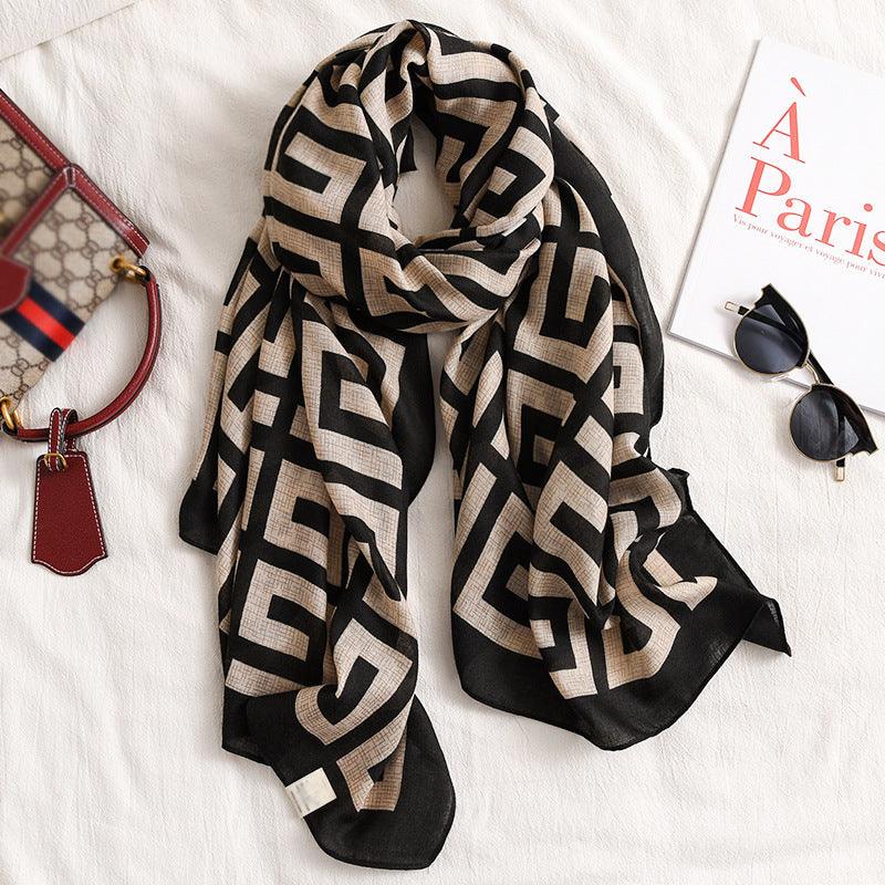 Printed Cotton And Linen Multifunctional Silk Scarf - melvincucci