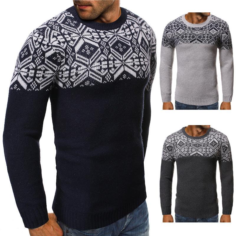 Printed Crew Neck Sweater Slim Pullover Sweater Knitwear - melvincucci