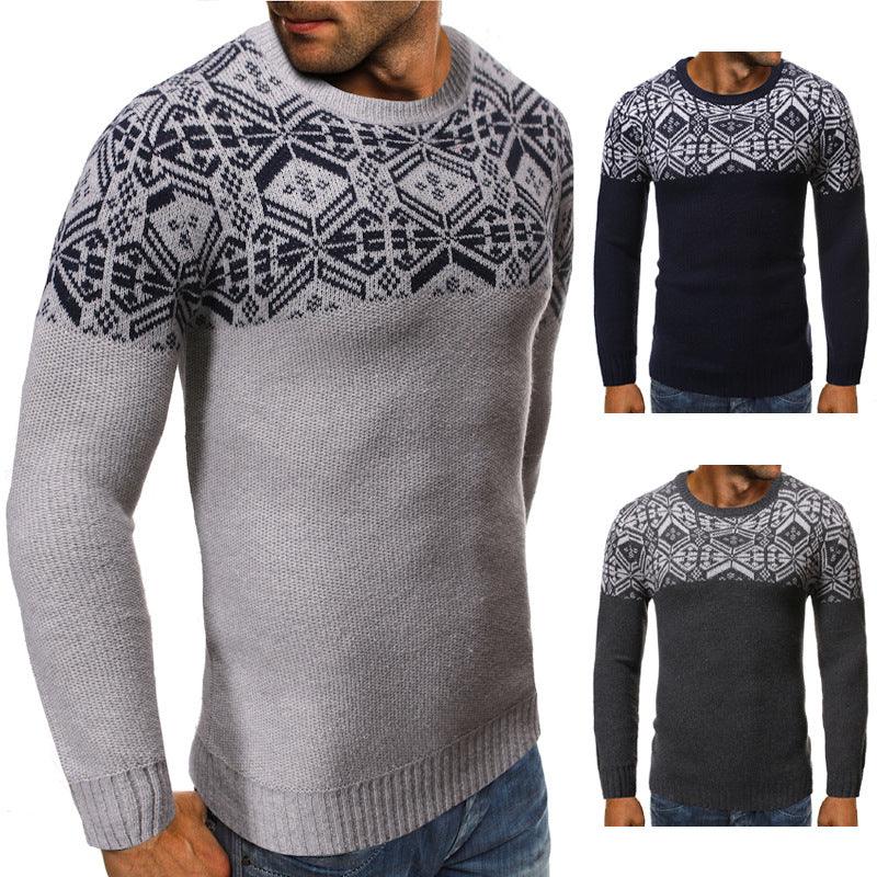 Printed Crew Neck Sweater Slim Pullover Sweater Knitwear - melvincucci