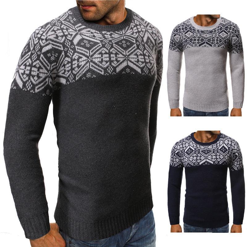 Printed Crew Neck Sweater Slim Pullover Sweater Knitwear - melvincucci