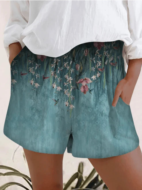 Printed Elastic High Waist Shorts Women - melvincucci