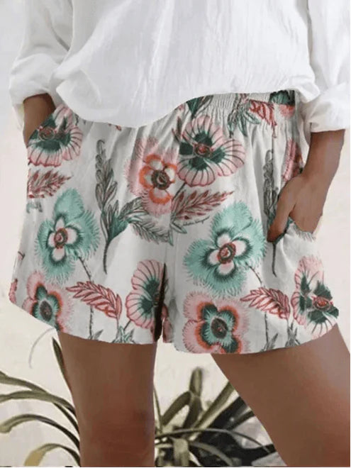 Printed Elastic High Waist Shorts Women - melvincucci