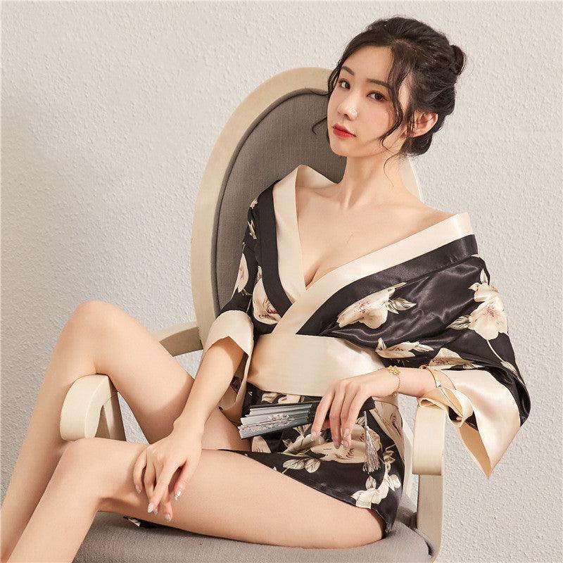 Printed Japanese kimono sexy lace bathrobe - melvincucci