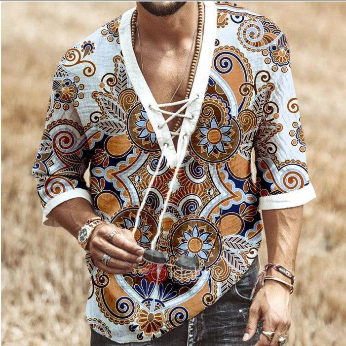 Printed lace mid sleeve T-shirt men - melvincucci