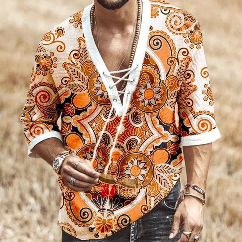 Printed lace mid sleeve T-shirt men - melvincucci