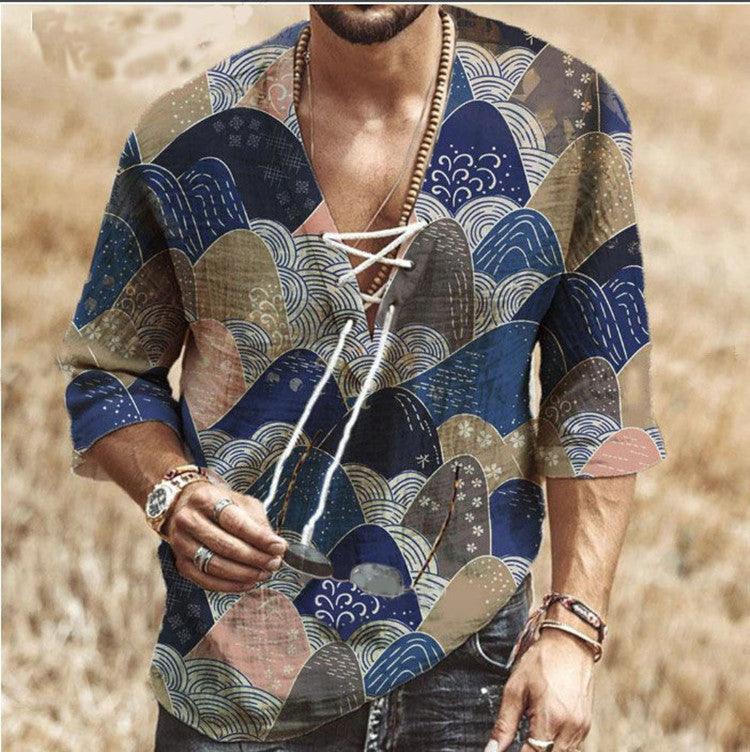Printed lace mid sleeve T-shirt men - melvincucci
