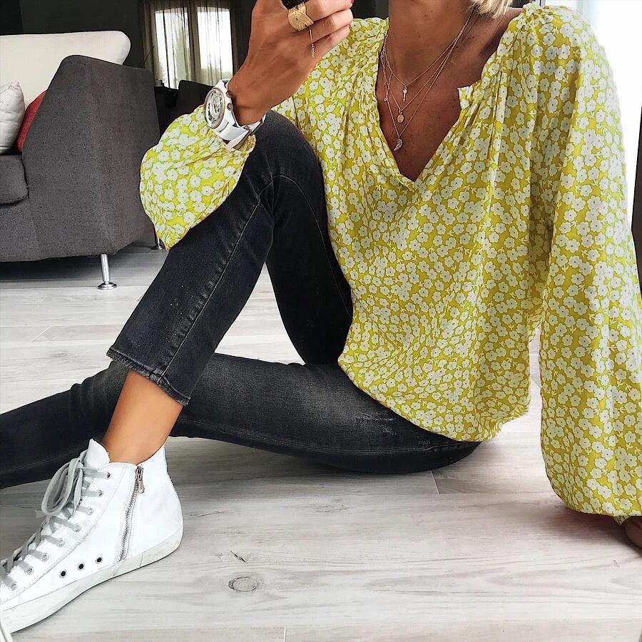 Printed Loose Long-sleeved Shirt Top T-shirt Women - melvincucci
