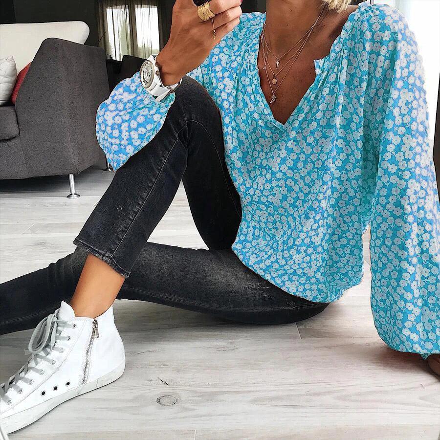 Printed Loose Long-sleeved Shirt Top T-shirt Women - melvincucci