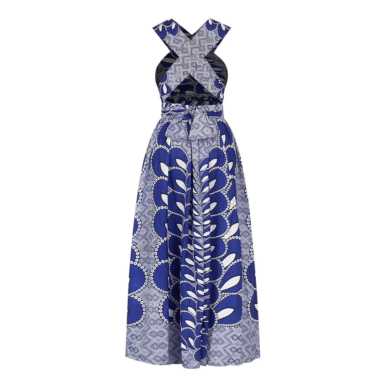 Printed Multi Bandage Dress Fashion New Women's Dress Swing Skirt - melvincucci