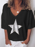Printed Pentagram V-neck T-shirt Women - melvincucci