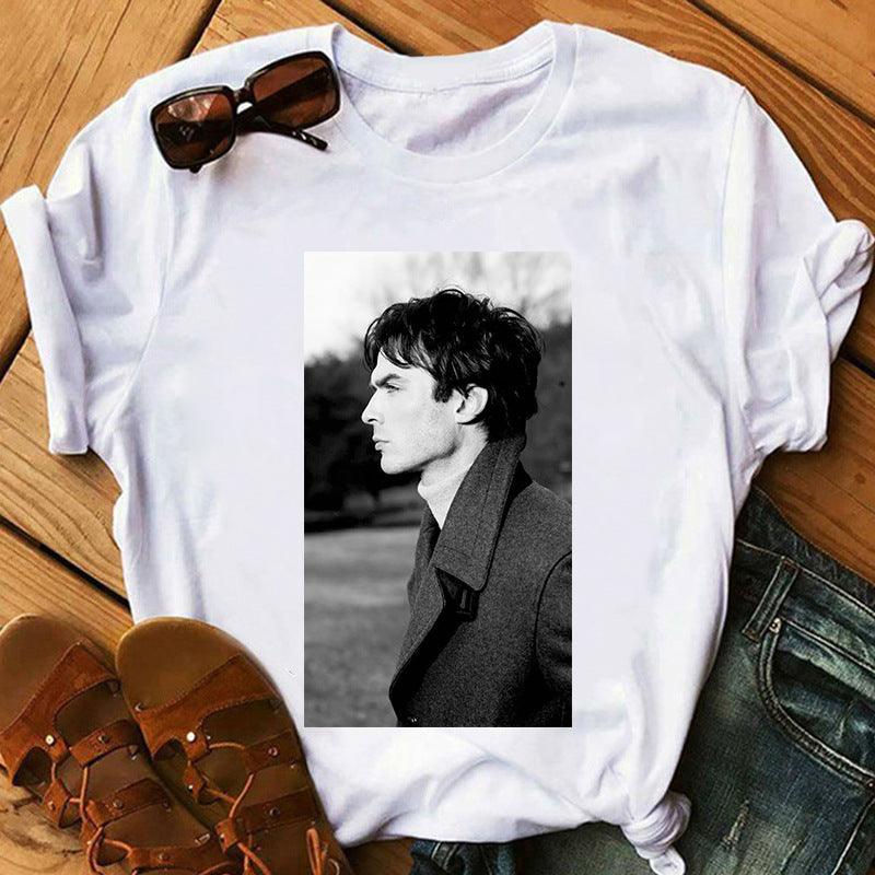 Printed Short sleeved T shirt Women s Bottoming Shirt - melvincucci