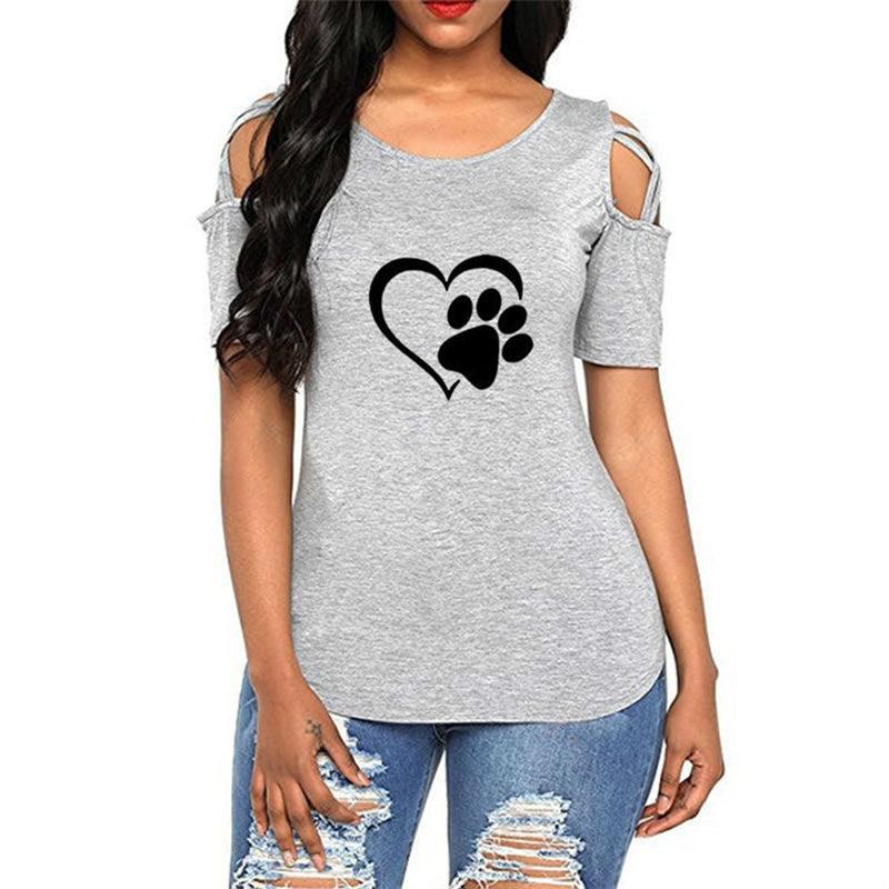 Printed Strapless T-shirt Ladies Short-sleeved T-shirt Hollow Top Women - melvincucci