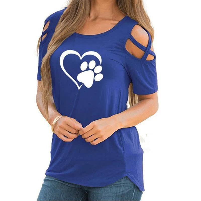 Printed Strapless T-shirt Ladies Short-sleeved T-shirt Hollow Top Women - melvincucci