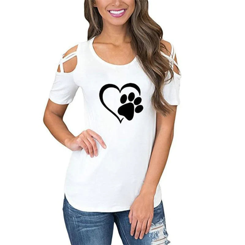 Printed Strapless T-shirt Ladies Short-sleeved T-shirt Hollow Top Women - melvincucci