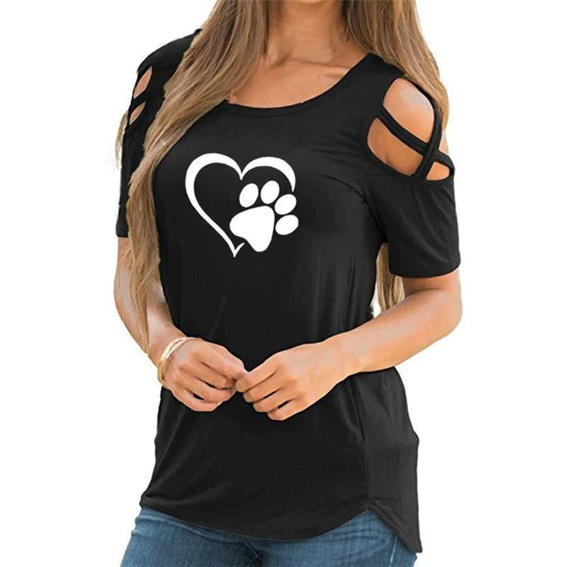 Printed Strapless T-shirt Ladies Short-sleeved T-shirt Hollow Top Women - melvincucci