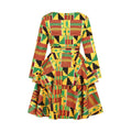 Printed Women's Dress V-neck Belt Three-Quarter Sleeve Fashion Cake Dress African Style Skirt - melvincucci