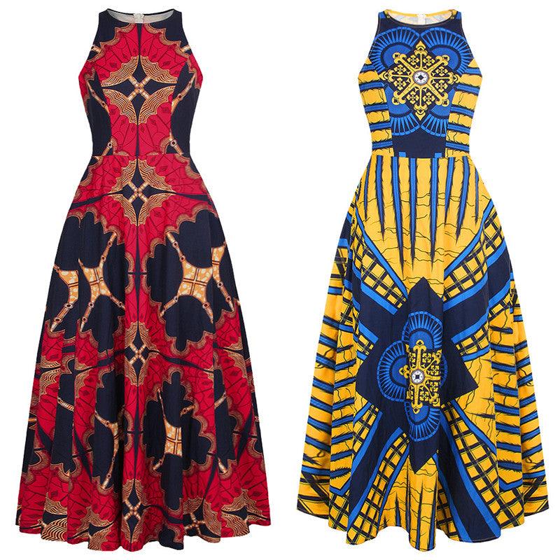 Printed Women's Round Neck Sleeveless Dress With African Style - melvincucci
