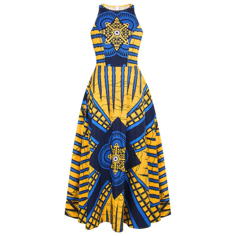 Printed Women's Round Neck Sleeveless Dress With African Style - melvincucci